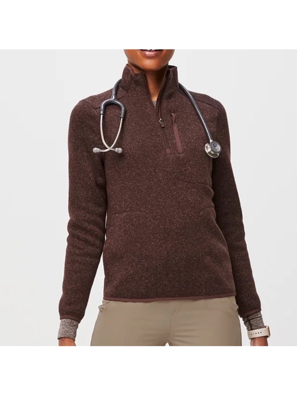 FIGS On-Shift 1/4 Zip in Heather Brown - Size  xs. NWOT